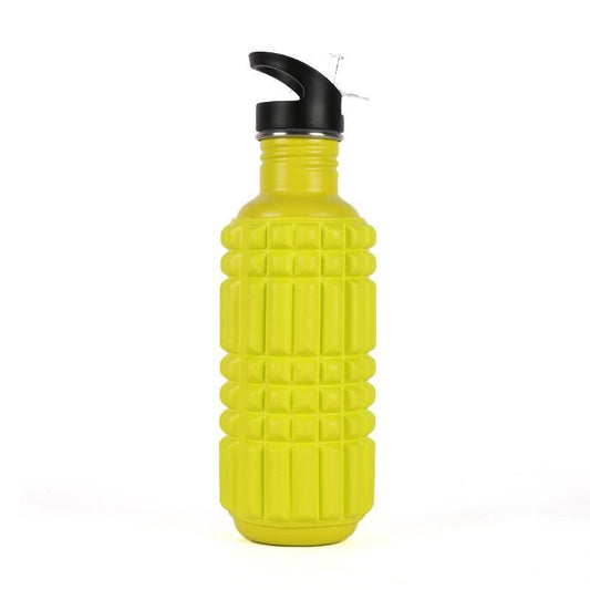Fľaša na vodu s masážnym rollerom - kriklavo žltá